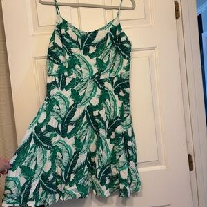 Old Navy White Slip Dress with Green Tropical Leaf Print